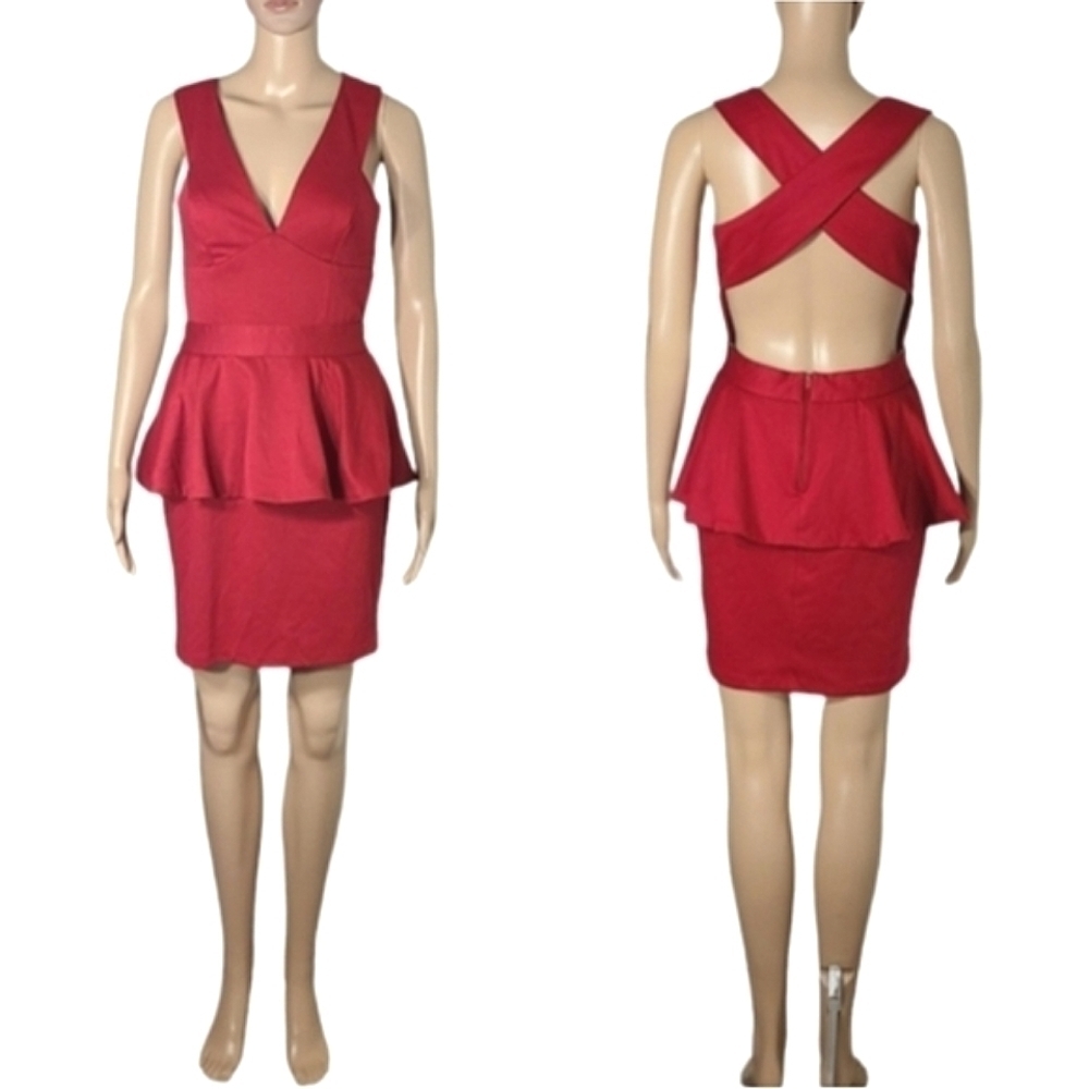 Asos Red Cross Back Cutout Peplum Mini Dress Women's Size 6